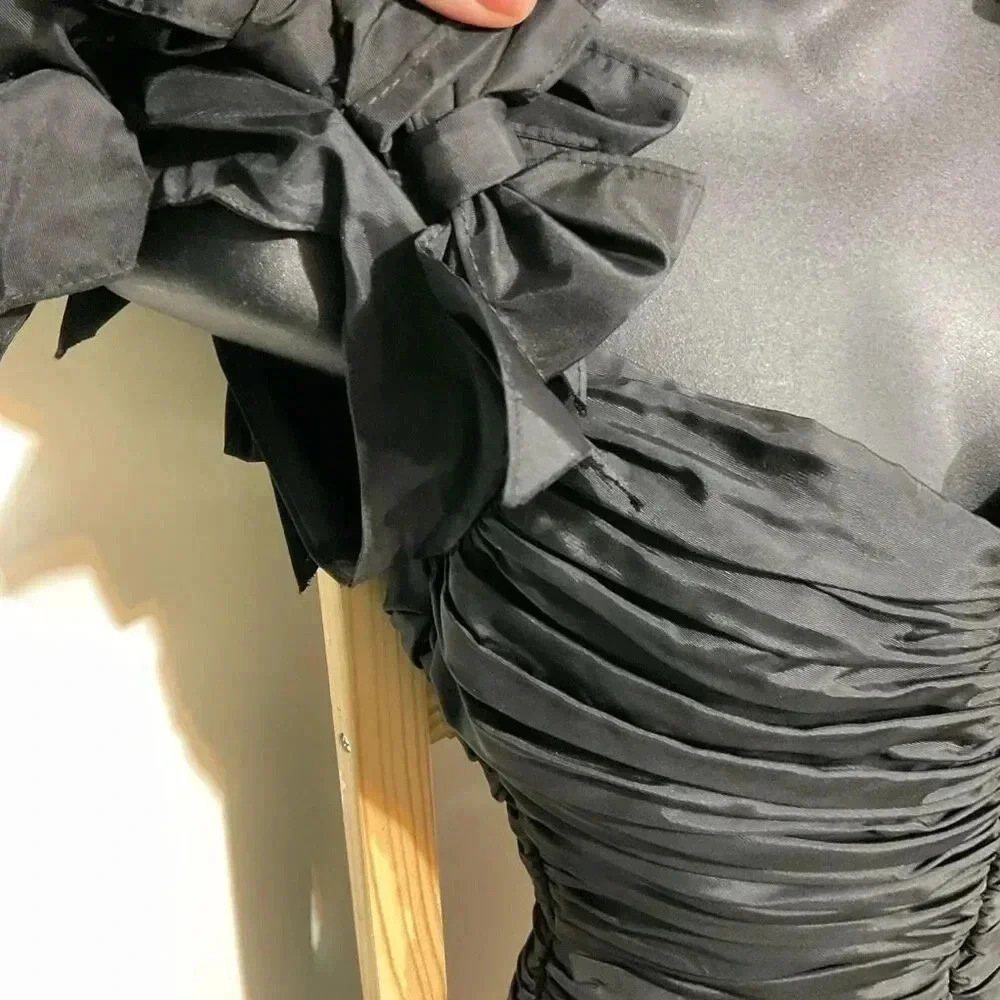 Vintage Notorious black ruffle off shoulder ribbon puffy party cocktail prom dre - Picture 5 of 12